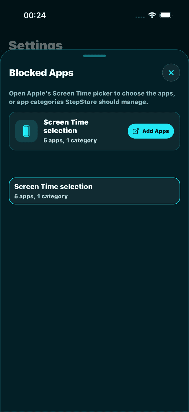 StepStore app shielding screen